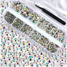 Ss6-Ss30 Multi-Size AB Iridescent Rhinestone Set, 12-Compartment Mixed Size Assorted Rhinestone Set, Suitable For DIY Artwork, Clothing, Bags Rhinestone Decoration Creative Materials - Multiple Specifications - View 1