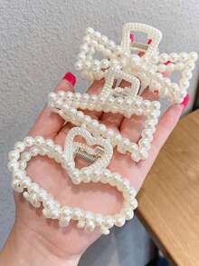 5pcs Women's Elegant Faux Pearl Hair Clips, Non-Slip Large Size Claw Clips Set, Suitable For Thick Curly Hair, French Style Hair Accessories, Travel And Gift - Multi-color - View 8