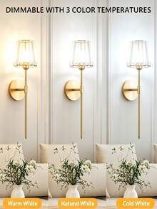 High-End Crystal Wireless Wall Lamp, Black & Gold Rechargeable Wall Light With Crystal Lampshade, Remote Dimming, 12-Color RGB & 3-Color CCT, Decorative Light For Bedroom, Living Room, Hallway - Multicolor - View 8