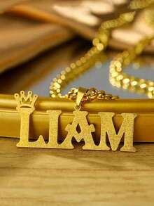 A Set New Customized Name Jewelry,18k Gold Stainless Steel Love Crown Pendant,Engravable Characters, Teen Bracelet Necklace Set,Back To School Fashion - Frosted Necklace - View 7