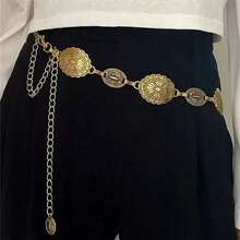 Vintage Punk Style Hollow Flower Waist Chain For Women, Fashion Retro Waist Decorative Chain, Suitable For Beach, Diamond Pattern, Zinc Alloy - Gold - View 16