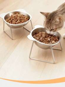 4/2/1PcsCat Elevated Bowl 304 Stainless Steel 15° Tilted Design Neck Protection Healthy Feeding Bowl Anti-Shatter And Anti-Fall Pet Bowl - Multicolor - View 7