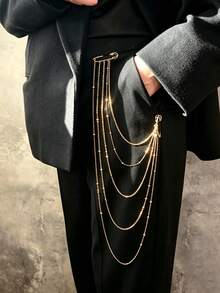 1pc New Multi-Layer Tassel Brooch, Niche Design Exquisite Pin Style Body Chain Accessory For Suit, Fashion Party Dress - Gold - View 2