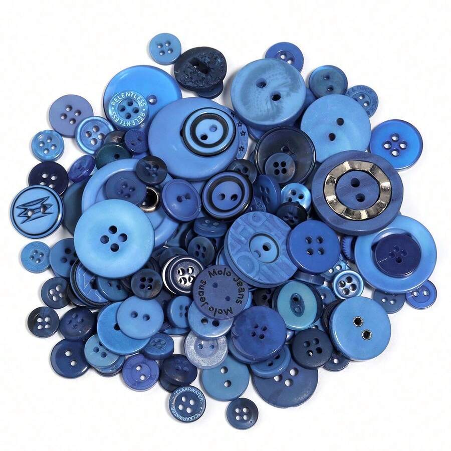 50g Blue Resin Buttons, Assorted Patterns And Sizes, Lightweight And Durable, Suitable For Sewing, Scrapbooking, Home DIY Crafts, Clothing Embellishments, Common Accessory For Handmade Enthusiasts And Designers - Multicolor - View 1