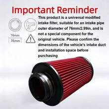 TRTY 1pc Reusable Red High-Flow Air Filter 76mm/2.99in, 101mm/3.97in. Washable Cone Air Intake Element With Rubber Interface Direct Bolt-On Adapter Installation, Fits Racing/Off-Road And Most Vehicles - High-flow Air Filter - View 9
