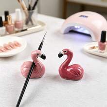 1pc Colorful Flamingo Nail Art Pen Holder, Desktop Crystal Pen And Painting Brush Support Stand, Mini Nail Brush Storage Rack, Salon Nail Art Storage Tool - Multicolor - View 1
