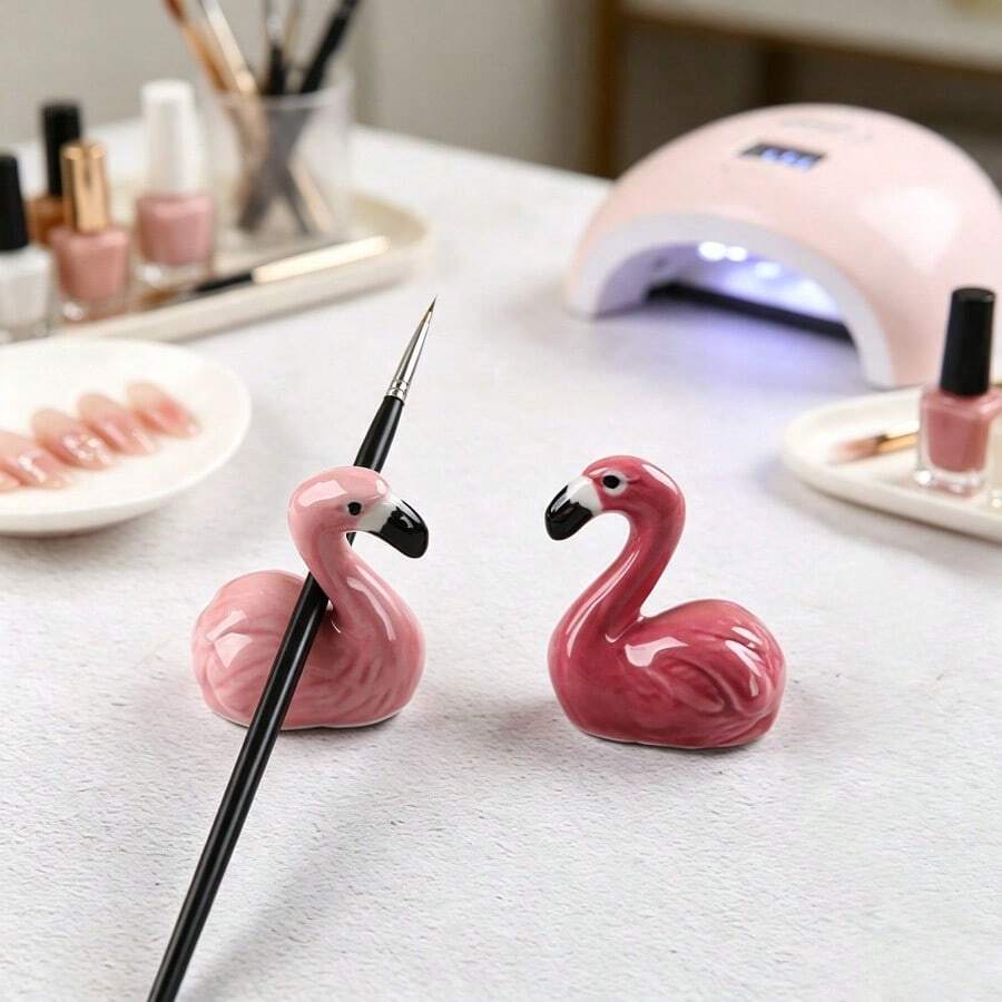 1pc Colorful Flamingo Nail Art Pen Holder, Desktop Crystal Pen And Painting Brush Support Stand, Mini Nail Brush Storage Rack, Salon Nail Art Storage Tool - Multicolor - View 1