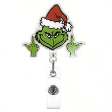 The Grinch The Green Acrylic Christmas Badge Reel Retractable ID Holder Badge Clip; Suitable For Nurses And Office Professionals; Christmas Gift; Party Favor - Cookie Monster - View 7