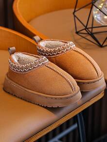 Children's Slippers Autumn Winter Closed Back Boys Girls Indoor Home Fuzzy Shoes Simple Elegant - Brown - View 5