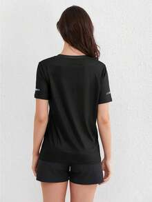 Women's Minimalist Ombre Short Sleeve Sports Running T-Shirt, Suitable For Spring/Summer - Green - View 4