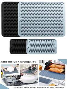 1pc/2pcs, Non-Slip Silicone Dish Drying Mat, Kitchen Countertop Drainage Mat, Heat-Resistant Silicone Draining Mat, Non-Slip Quick-Dry, Silicone Material, Soft Durable Heat-Resistant Mold-Resistant, 16" X 12"/12" X 6", Suitable For Kitchen Countertop/Sink/Refrigerator/Drawer Liner, Dishwasher Easy To Clean, Suitable For Home Kitchen/Dorm/Restaurant - Multicolor - View 2