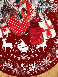 1/100Pcs Christmas Tree Skirt, Christmas Theme Santa Claus & Reindeer Red, Round Base, 60/90CM Diameter Optional; Suitable For Winter Party And Home Holiday Decoration, Ideal Christmas Tree Decoration - Multicolor - View 2