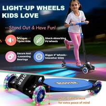 Patinete Infantil de 3 Ruedas con Luces LED para Niños y Niñas, Scooter Plegable Ajustable en Altura, Diseño de Dirección por Inclinación, Plataforma Ancha Antideslizante, Patín Estable para Exterior, Juego y Regalo Infantil - Rosa - Ver 6