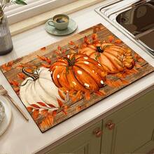 Autumn Fallen Leaves & 3 Pumpkins Pattern Print Absorbent Mat/Drying Mat/Countertop Protector For Coffee Machine, Tableware, Kitchen Countertop - Water-Absorbent Polyester With Rubber Non-Slip Backing, Decorative Placemat For Home, Bar And Dining Table - Multicolor - View 4