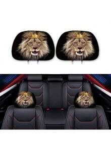 2pcs Universal Car Headrest Covers Halloween Special Car Headrest Covers - Fashion Design, No Filling Easy To Clean, Car Interior Decoration Upgrade, Suitable For All Car Models, Suitable For Daily Commute, Long Distance Travel, Halloween And Christmas Decoration Wolf Head, Lion Head, Chrysanthemum, Butterfly And Other Multiple Element Prints - Multicolor - View 6