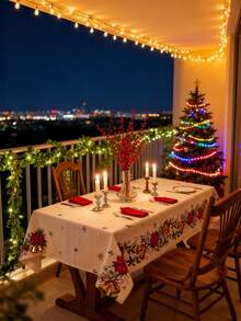 MineLain 1pc Merry Christmas Rectangular Tablecloth, Cream Color, Dining Table Cloth, Christmas Bells And Red Flowers, Poinsettia, Dining Table, Coffee Table Cloth, Home Decor, Holiday Party Tablecloth, Suitable For Home Kitchen Dining Room, Dinner, Gathering, Party, Birthday, Holiday, New Year Theme Event Decoration, Christmas Decoration, Winter Decoration - Multicolor - View 7