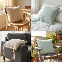 1pc Linen Fabric Bohemian Style Throw Pillow (Includes Pillow Insert), Wooden Horn Button Removable & Washable Square Seat Cushion & Back Cushion & Throw Pillow, Modern Solid Color Striped Outdoor Chair Pad/Back Cushion - Multi-Functional Application Suitable For Outdoor Bench, Sofa, Office, Home, Student Dormitory And Restaurant - Apricot - View 7