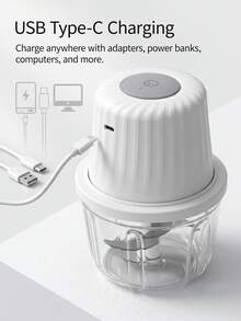 400ml 白色迷你電動食物切碎機，可充電大蒜切碎機，6刀片食物處理機配透明碗，一鍵式按壓控制，Type-C充電，適用於大蒜、洋蔥、辣椒和蔬菜，廚房備餐及小份量嬰兒食品 - 彩色 - 查看 4