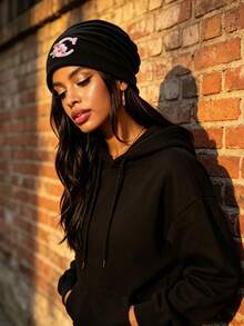 1pc Unisex 26 Letters Slouchy Beanie Hat,Black Soft Knit Stacked Hat,Casual Slouch Skull Cap,Spring/Fall Daily Wear For Outdoor Street Sport - Multicolor - View 3