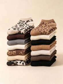 1/5/10 Pairs Women's Leopard Print Short Socks, Breathable Invisible Socks, Casual Cute Comfortable, Suitable For Daily Wear, All Seasons, Random Style - Multicolor - View 4