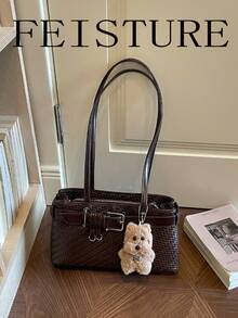 FEISTURE 1pc Fashionable Women's Underarm Shoulder Bag With Strap Decor, Suitable For Daily Outings, Dates, Commuting - Coffee - View 6