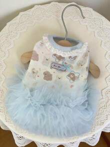 1pc Pet Princess Ballet Dress, Pink & Blue Tulle Mesh, With Leash Hole, Strawberry Decoration, Breathable & Lightweight Fabric, Suitable For Small Dogs & Cats, Fits Teddy, Bichon, Schnauzer, For Daily Wear, Pet Gatherings, Outdoor, Parties & Photo Shoots - Multicolor - View 5