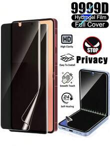 3pcs Privacy Anti-Peeping Hydrogel Film, Compatible With Samsung Galaxy Z Flip 7 Z Flip6 Z Flip5 Z Flip4 Z Flip3, Soft Screen Protector, Ultra Clear Front Display, Side Privacy Protection, Smooth Touch, Anti-Scratch, Anti-Dust, Waterproof, Anti-Fingerprint, Durable - Black - View 16