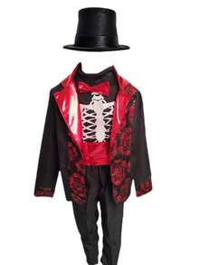 DISFRAZ ELEGANTE PARA NIÑOS DE CATRIN, PARA FIESTAS DE DIA DE MUERTOS O HALLOWEEN, IDEAL PARA LAS FESTIVIDADES DE NOVIEMBRE DE COLEGIOS DE LOS NIÑOS - Rojo - Ver 2