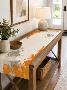 1PC Orange Gray Abstract Linen Table Runner, Modern Minimalist Brushstroke Print Table Runner, Farmhouse Rectangular Dining Table Centerpiece Decor For Kitchen Dining Room Coffee Table Wedding Party Holiday Home Decoration - Multicolor - View 5