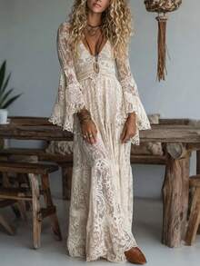 Women Long Dresses - Apricot - View 2