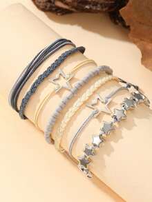 7pcs Handmade Bohemian Beaded Bracelet Set, Decorated With Star Pattern, Multi-Layer Stackable, Suitable For Festivals And Parties - Multicolor - View 3