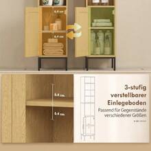 Tall Bathroom Cabinet, Slim Bathroom Cupboard With Open Shelves And Adjustable Shelf, Natural Wood Look - Natural Color - View 3