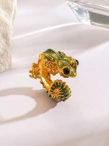 1pc Gothic Lizard Ring, Unique Niche Animal Element Gender-Neutral Open Band Ring - Green - View 3