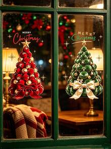 2pcs/Set Christmas WindowSticker,ChristmasTreePattern,35*50inches Reusable, Winter Window Decal, Suitable For Home Office Glass Door And Window Decoration, Wall Sticker, Room Decor, Bedroom Decor, Kitchen Decor, Home Decor - Multiple Styles - View 4