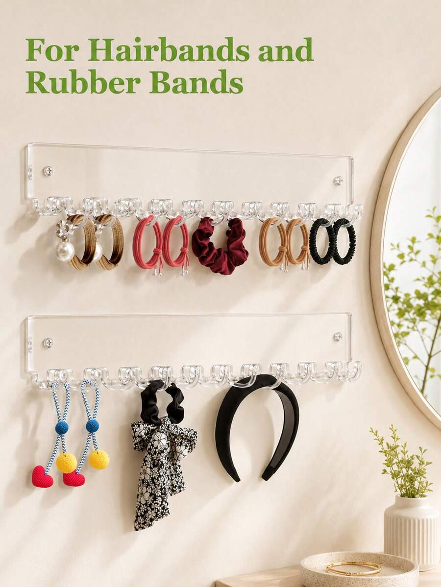 Wall-Mounted Acrylic Jewelry Organizer (1- Or 2 Pieces Set With 12 Hooks) - Suitable For Necklaces, Earrings, Rings, And Bracelets; Decorative And Space-Saving - View 1