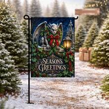 Christmas Gargoyle Garden Flag, Holiday Greetings Gothic Holiday Decor, 1pc, Single-Sided Print, Flag Pole Not Included - A - View 9