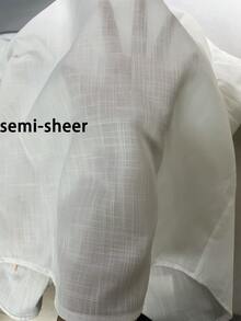 女款夏季休閒白色無彈力微透精緻花卉刺繡短袖襯衫，適合休閒度假穿著 - 白色 - 查看 4