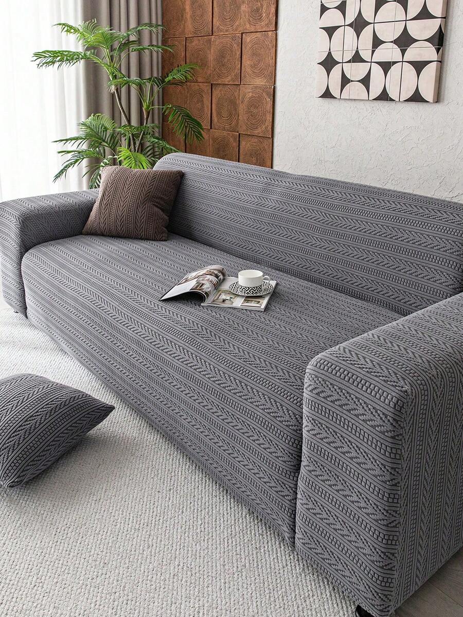 1pc Plush Velvet Stretch Sofa Cover, Pet-Friendly Non-Slip , Machine Washable Colorfast, Holiday Decor Adds Ambiance Protects Sofa, Fits 1/2/3/4 Seater Sofa, Comes With Anti-Slip Stick - Dark Grey - View 1