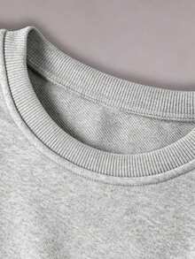 Oversized 240g Pure Cotton Solid Color Sweatshirt, Round Neck Long Sleeve Minimalist Casual Pullover Top For Men - 灰色3 - 查看 4