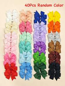 40Pcs Random Color Kids Girls Teens Solid Color Bow Grosgrain Ribbon Cute Classic Hair Clips Barrettes For Daily School Party Birthday All Seasons - Multicolor - View 8