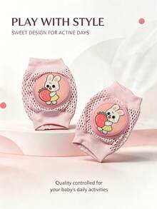 2pcs/Set One Size Baby Toddler Cartoon Elbow & Knee Pads 2-In-1 Protective Covers, Creative Cute Rabbit Print Series, Multi-Color Options, Dual-Use Knee Pads For Crawling, Playing, Walking Practice, Suitable For All Seasons - Pink - View 8