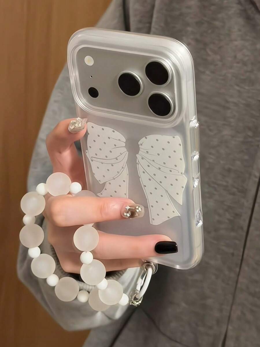 Premium Transparent White Background Double Bow Phone Case Compatible With Iphone 17 Pro Max, Apple 16 Pro Max, 15 Pro, New 16, Women's Style, INS High-End Anti-Drop Soft Edge - White - View 1