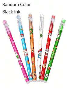 6/1pc Christmas Themed Erasable Gel Pens 0.5mm Black, Smooth Erasable, Student Stationery Holiday Gift - Multicolor - View 5
