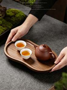 椭圆形托盘，木质茶具托盘，展示托盘，甜点托盘，家居装饰托盘，适用于茶室、厨房、餐厅、家居和卧室，可水洗木质托盘，木质托盘作为礼物 - 棕色 - 查看 7