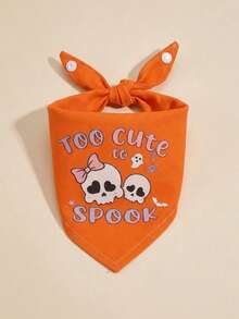 Soft Comfortable Polyester Pet Scarf, Autumn Decoration, Halloween Skull Print, Dog Supplies, Suitable For Dogs And Cats To Wear Indoors Or Outdoors - Orange - View 1