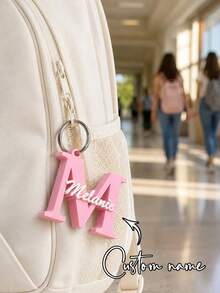 1pc 3D Printed Personalized Custom Letter Name Keychain, Capital Initial Overlaid With Full Name, Distinct Color Layers, Suitable For Students, Couples And Friends, Backpack Bag Charm, Birthday Gift, Back To School Gift, Y3K Aesthetic - Black - View 6