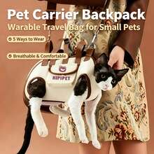 Multifunctional Pet Carrier Backpack, Adjustable Wearable Pet Travel Bag With Built-In Leash, 5 Ways To Wear Backpack Shoulder Handheld Crossbody Carrier For Small Dogs Cats Outdoor Walking Travel - White - View 7