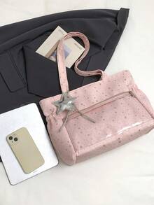 Fashionable Versatile Textured Solid Color New Tote Large Bag Casual Minimalist Contrast Color Shoulder Bag - Pink - View 3