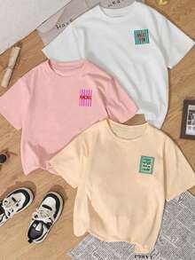 3pcs Women's Casual Short Sleeve Crew Neck T-Shirts - Printed Pattern, Soft & Comfortable Fabric, Machine Washable, Summer Tops - Multicolor - View 2