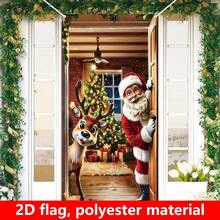 1pc Santa Claus Elk Wooden Door Vertical Panel Banner, Made Of Polyester Material, Suitable For Christmas Parties, Holiday Gatherings, Door/Porch, Birthday, Winter Activities, Outdoor/Indoor Outdoor, Garden Decoration, Universal Theme. - A - View 3